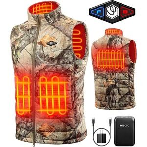 Heated Hunting Vest, Camo Electric Size Adjustable Vest with Battery Pack